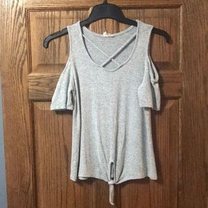 Cold shoulder tie front top